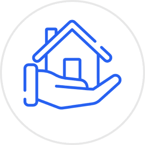 Blue house in hand graphic
