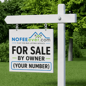 "Real estate sign advertising for sale by owner"