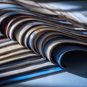 Curved pages of open magazines