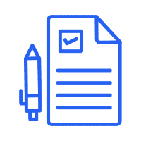 Blue outline of document and pen